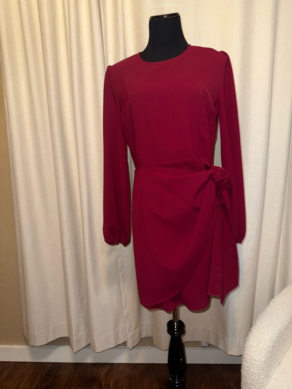 Lulu’s Elegant Red Long-Sleeve Wrap Dress